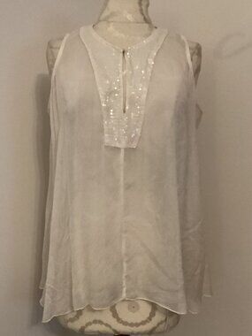 GIULIA ITALY WOMEN'S SILK TANK TOP SEQUIN TRIM S LAGENLOOK LAYERING RELAXED FIT